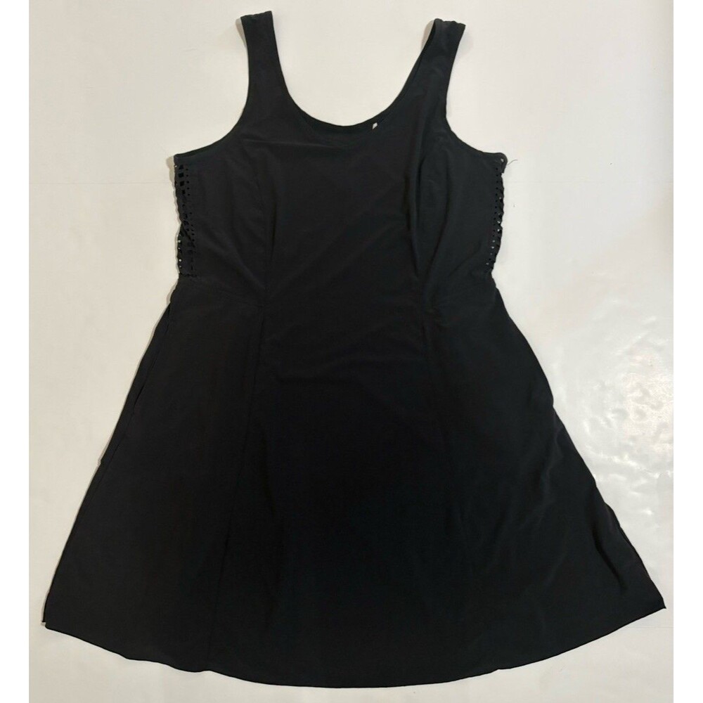 Toad & Co Sunkissed Cutout Dress Womens L Black Stretch Pockets Hiking Quick Dry